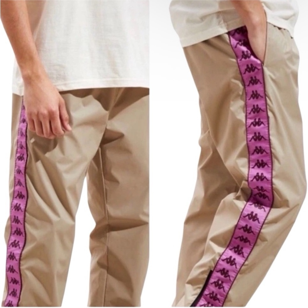 Kappa Men's Tan Track Pants with Purple Accents, Size Large - Picture 2 of 6